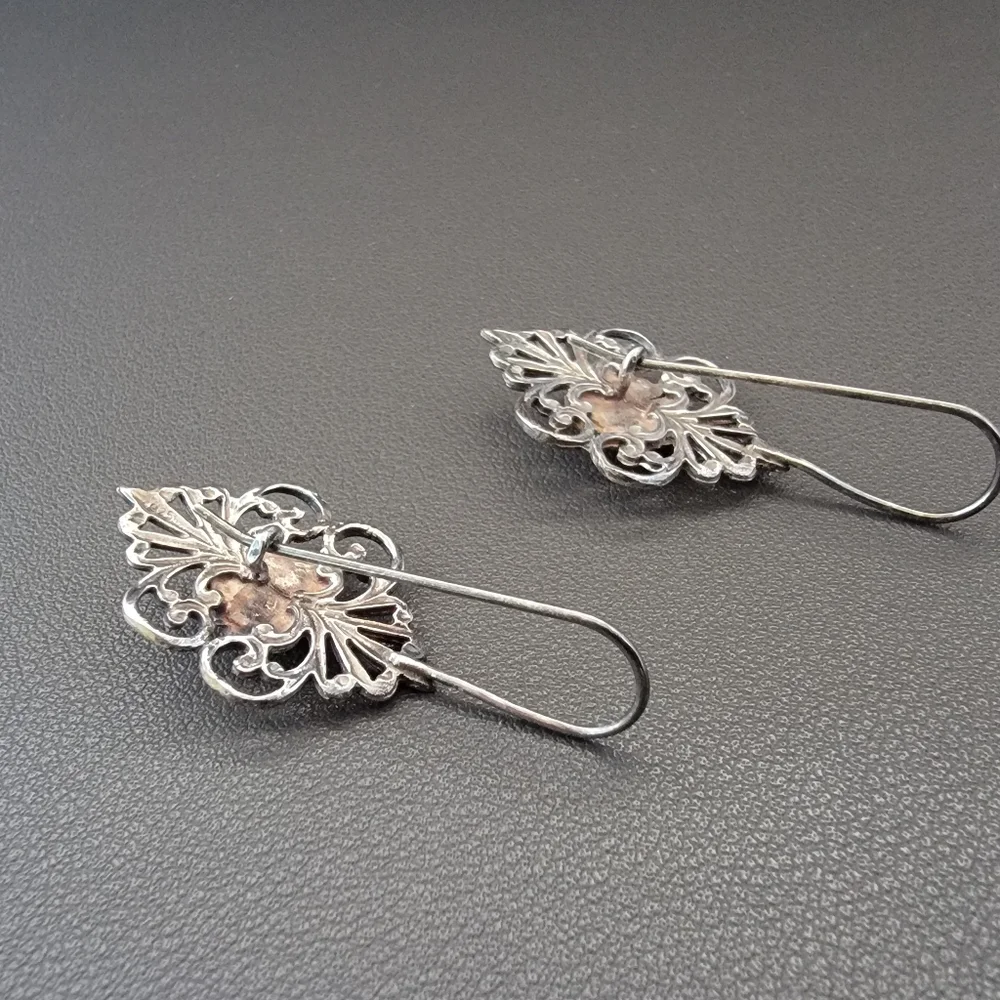 Vintage 925 Sterling Silver Filigree Drop Earrings with Secured French Wire